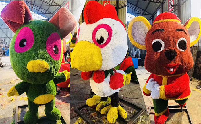 仿真動物綠雕工藝品-鼠牛虎兔現(xiàn)場實拍圖